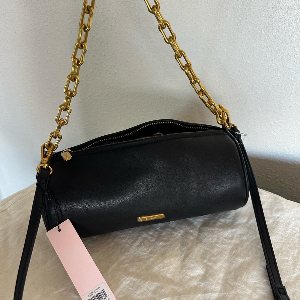 BCBG Black Shoulder Bag with Gold Chain Accent